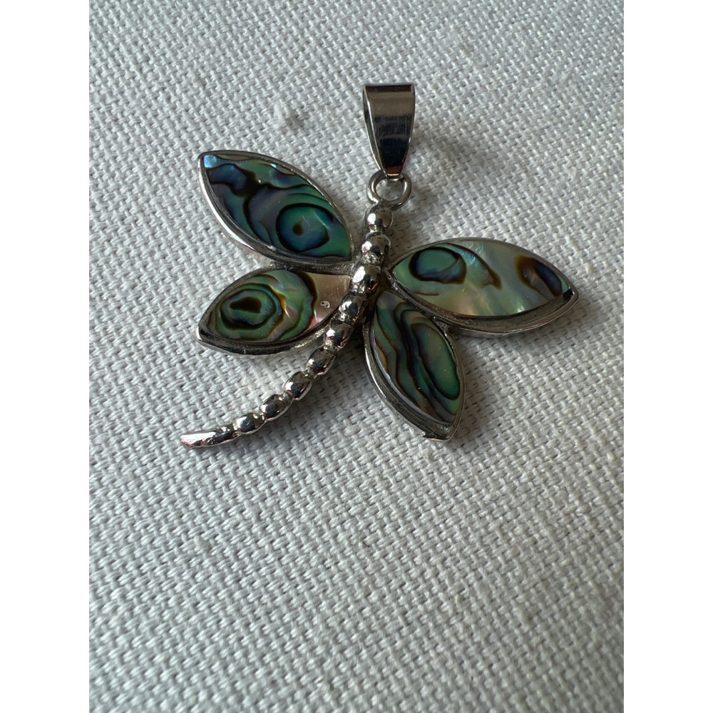 Silver Dragonfly Pendant with Abalone Inlay